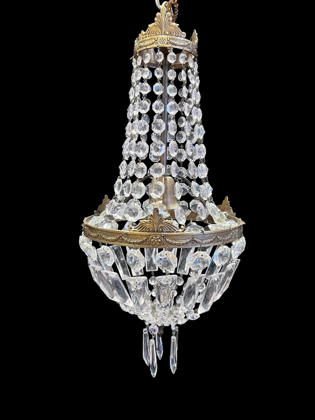 A One Light French Empire Antique Crystal Chandelier