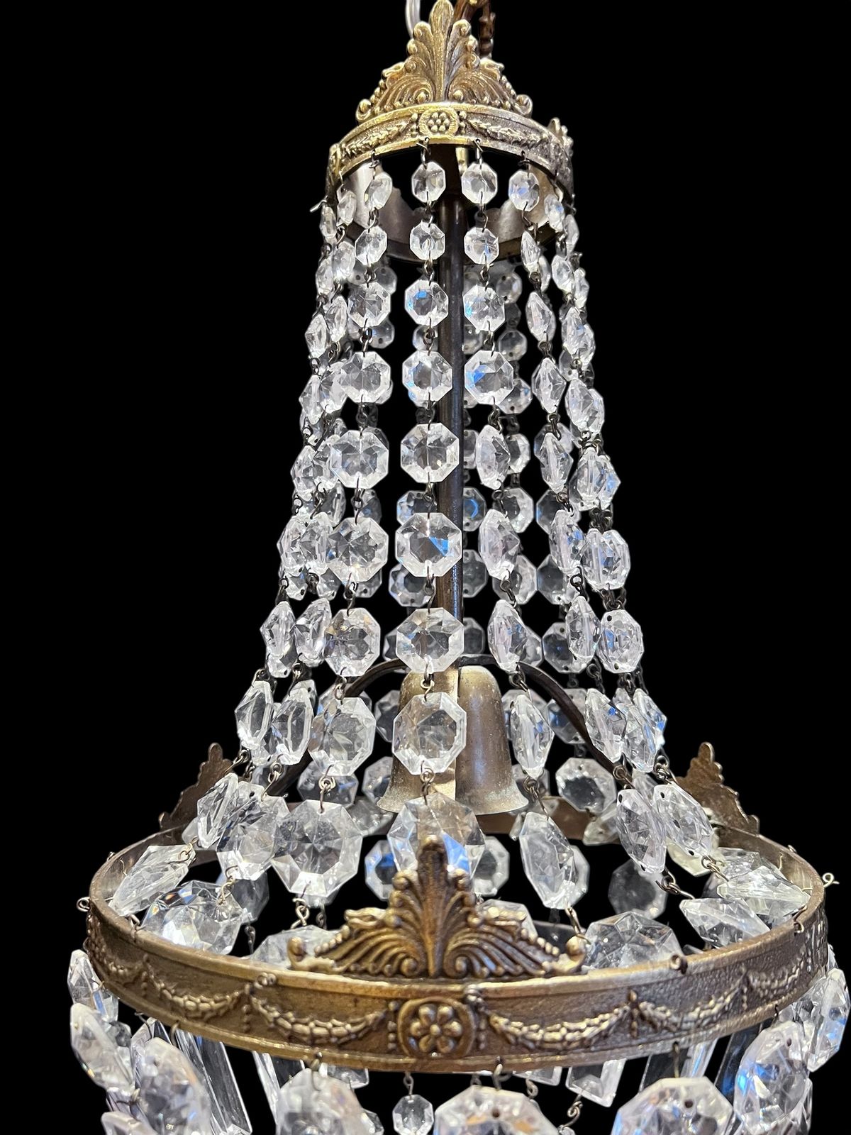 A One Light French Empire Antique Crystal Chandelier photo Lighting