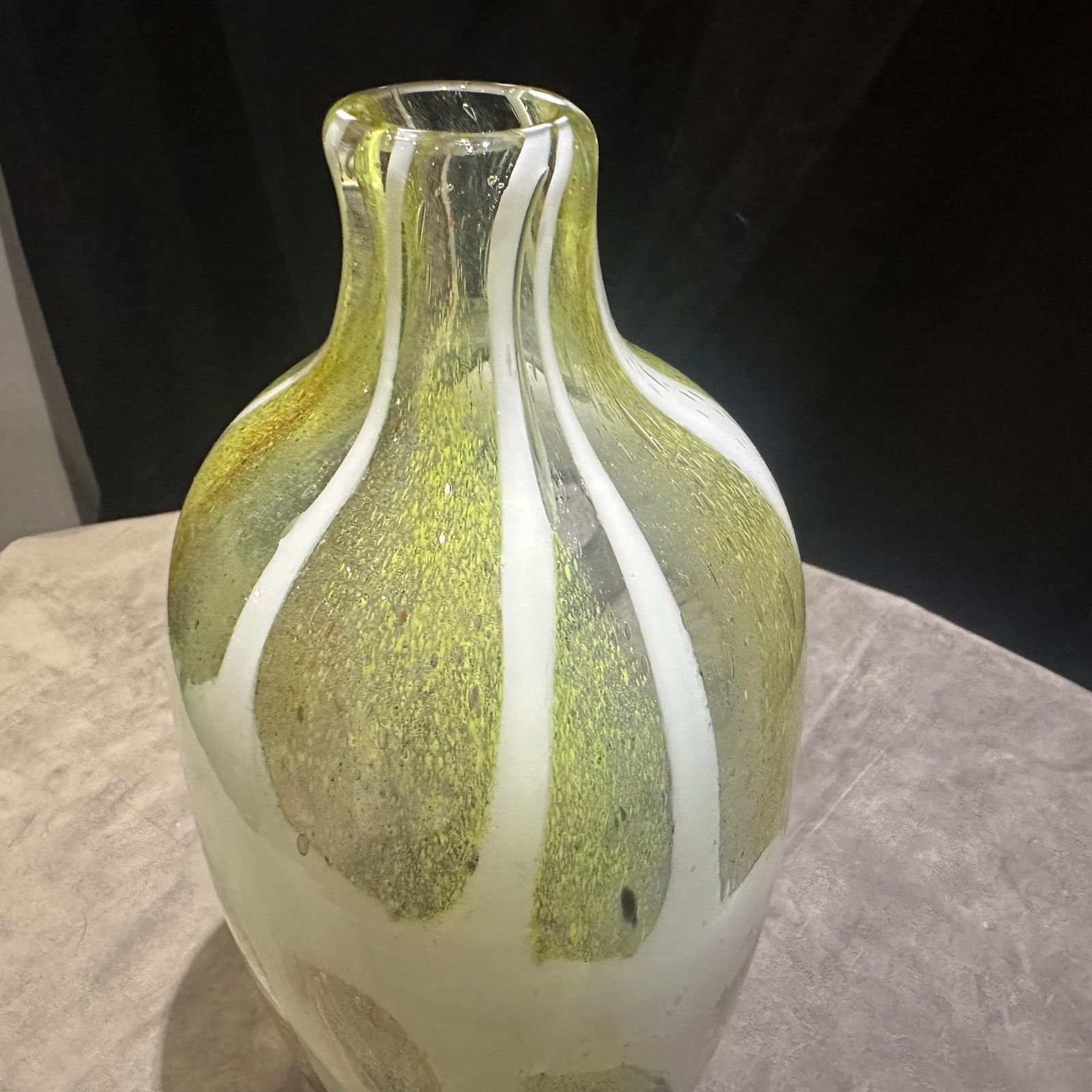 669.0 1980s Nason Style Modern Green And White Murano Glass Bottle Vase photo