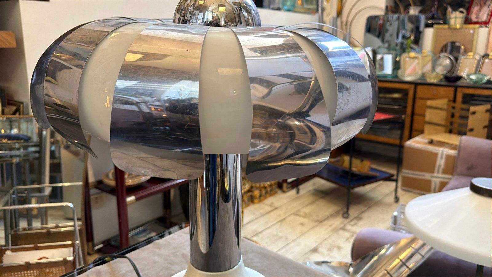 1960s Space Age Steel And Glass Italian Mushroom Table Lamp photo Lighting