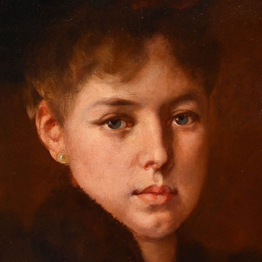 Antique Woman Portrait Painting, Elegant Female, Oil On Canvas, XIX Century. photo 3900.0