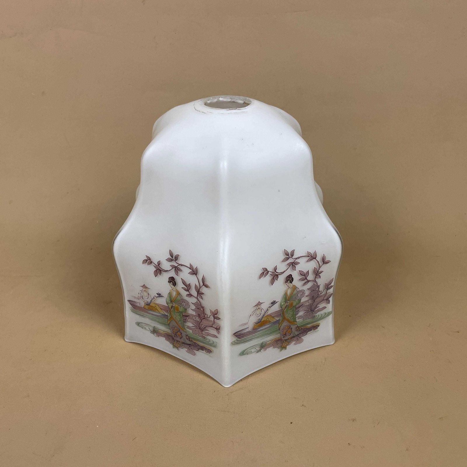 Oriental Japanese Lampshade Glass Lamp Shade Light Bedside Table Floral Figures Design Pattern White Antique Vintage Patterned photo furniture
