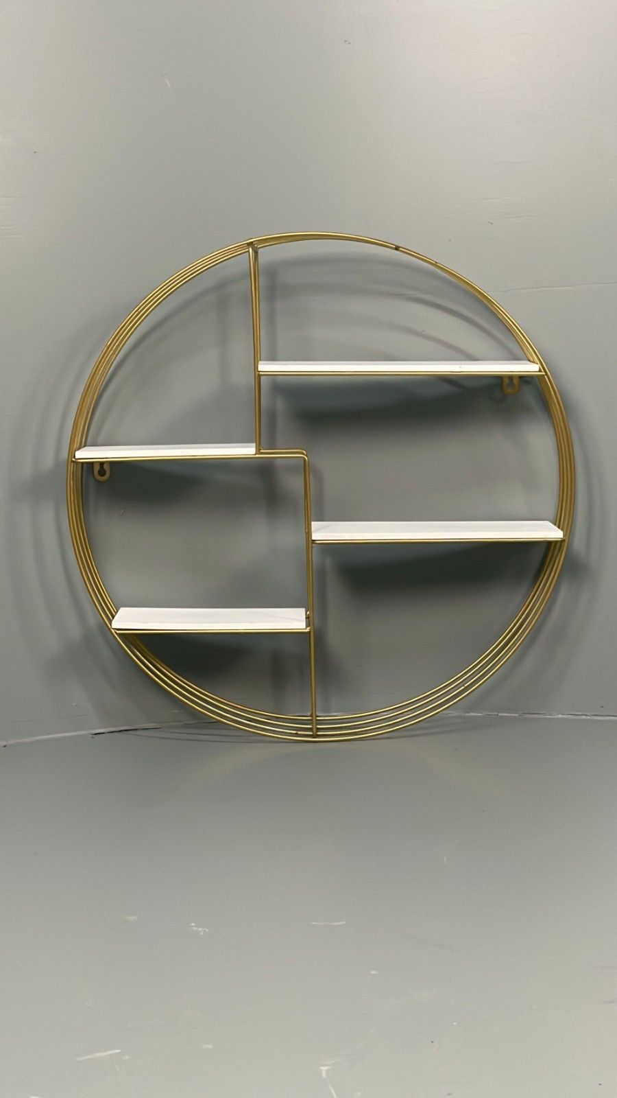 Vintage 1960s Round Shelving Wall Mounted Gold & White Wire Framed Eb11491 Mwoo photo Furniture