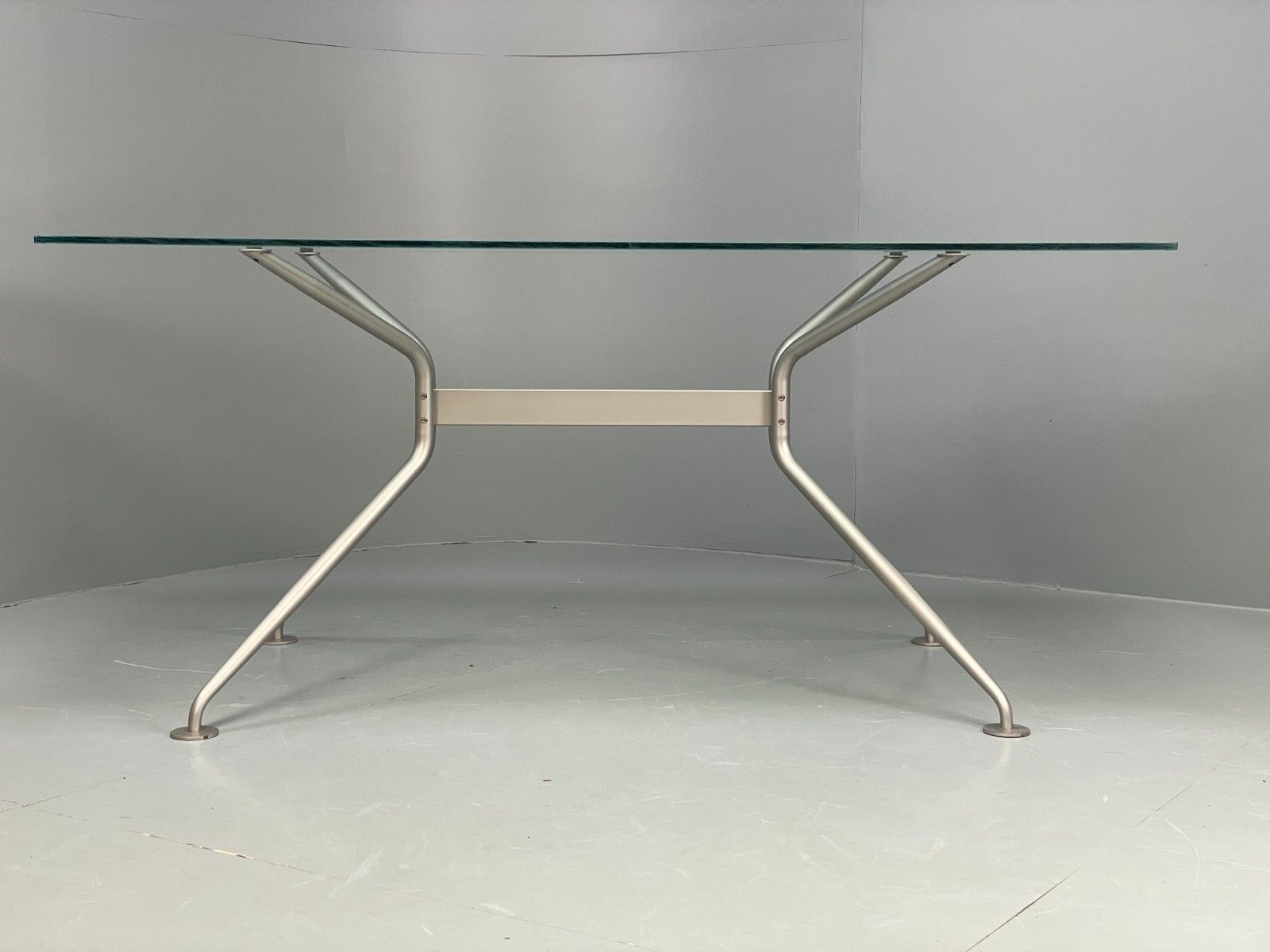 Italian Glass Dining Table Calligaris 'Play' Modern Steel Frame Eb11542 Mwoo photo furniture