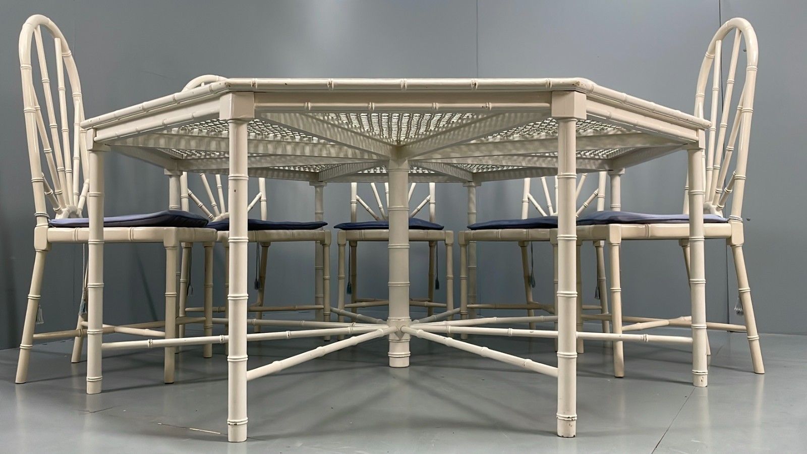 photo furniture White Bamboo Dining Table & 8 Chairs Harrods 1950s Plantation Style Eb11554 Mwoo