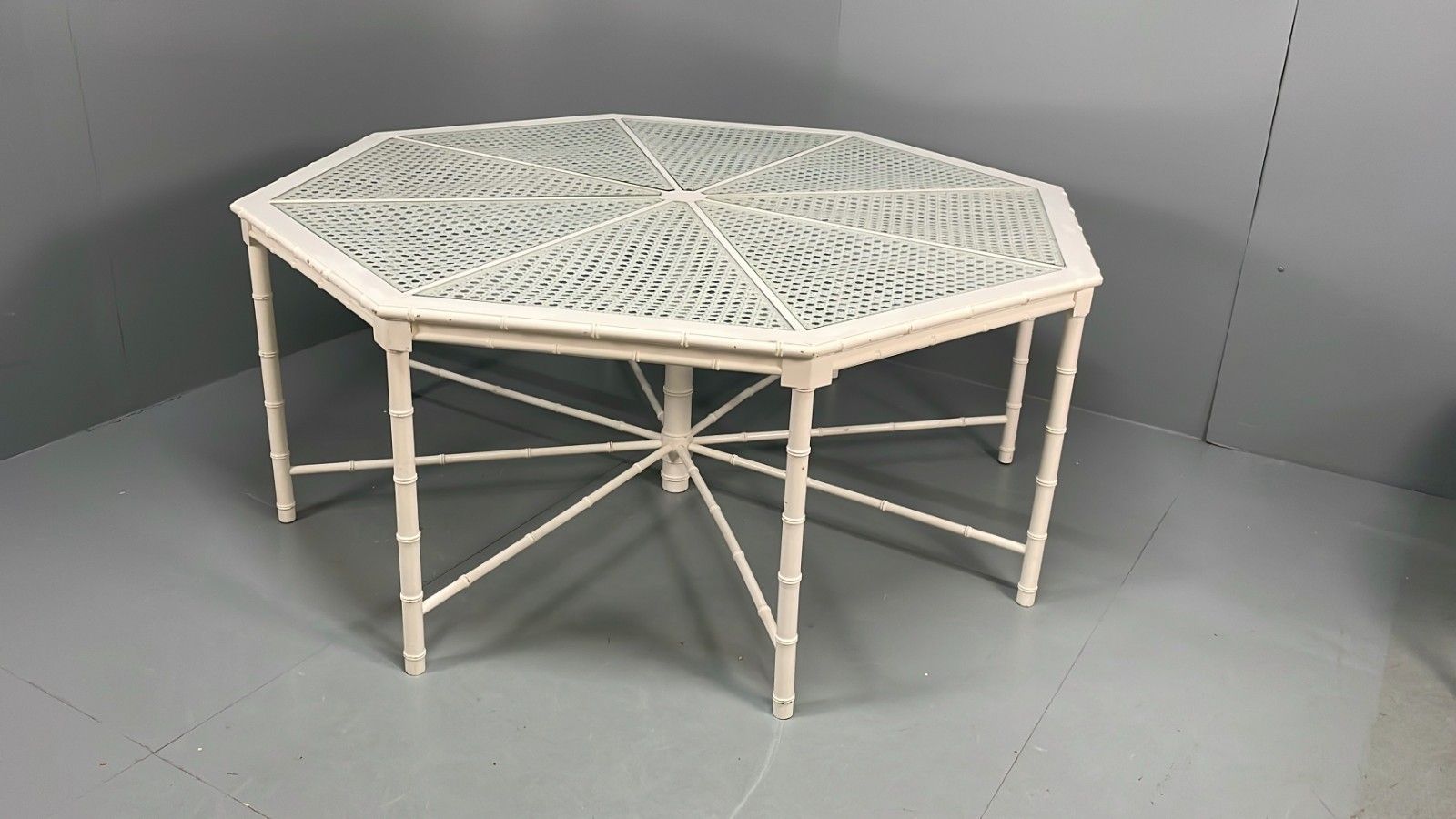 1250.0 White Bamboo Dining Table & 8 Chairs Harrods 1950s Plantation Style Eb11554 Mwoo photo