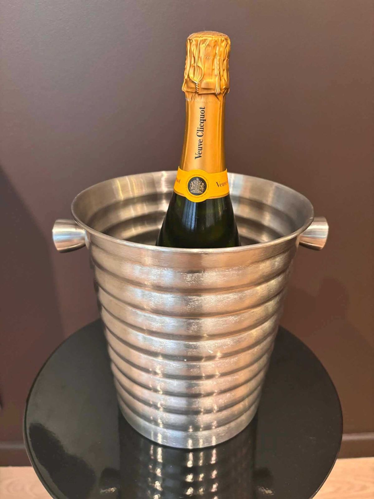photo furniture Vintage Art Deco Champagne Bucket: Stainless Steel Wine Chiller, French 80s Bar Decor