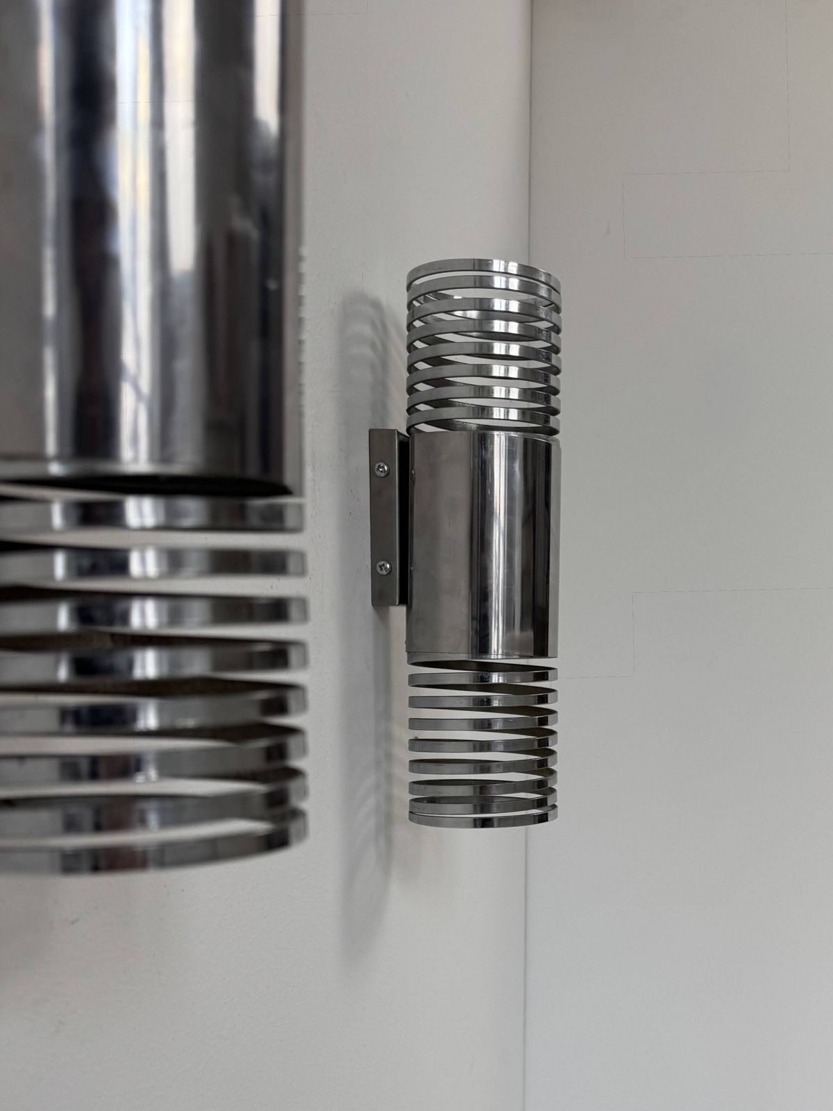 Pair Of Vintage Chrome Metal Wall Lights, France, 1970. photo for sale