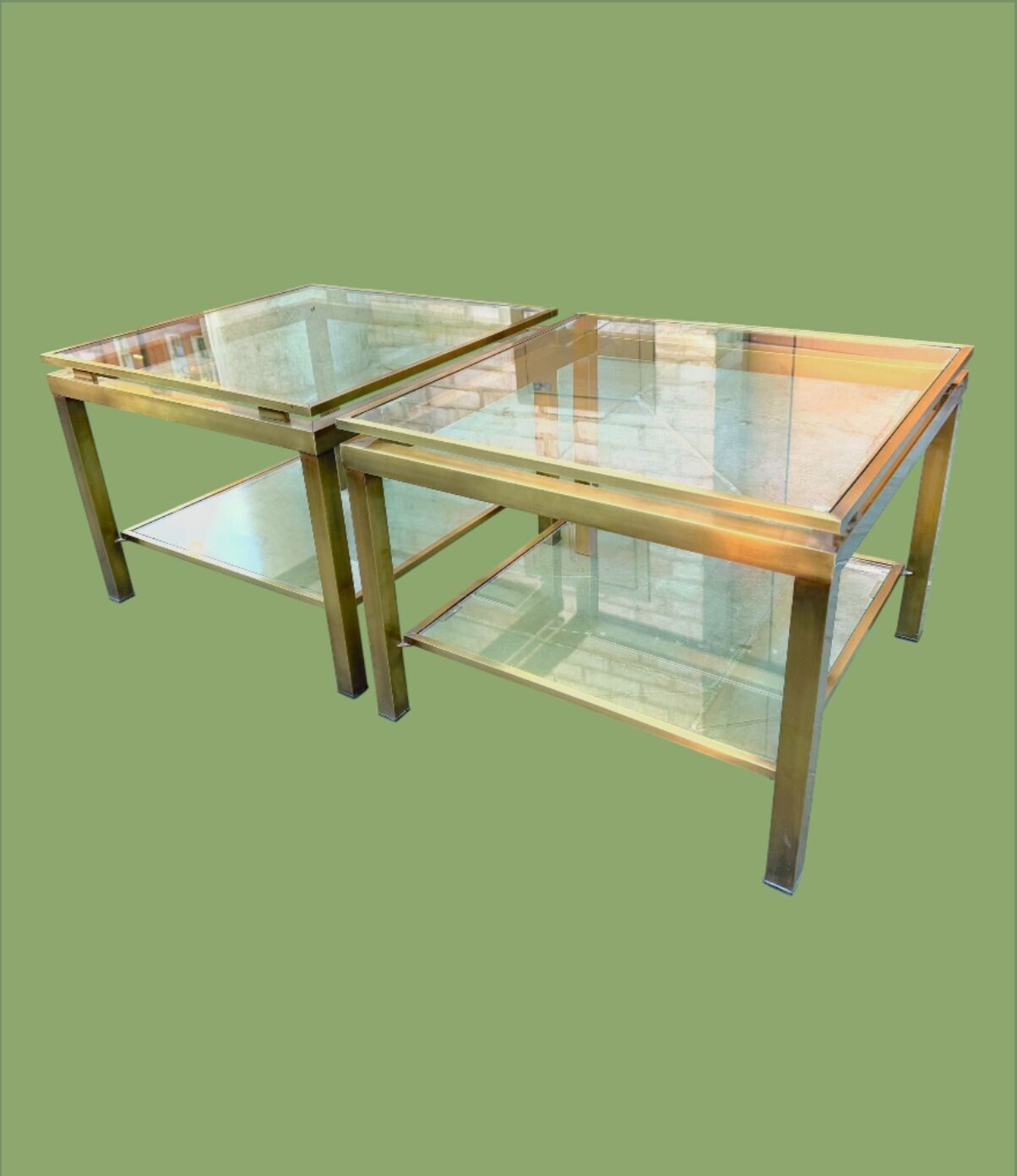 photo vintage A Pair Of 1970s French Gilt Metal Guy Lefevre Style Side Tables