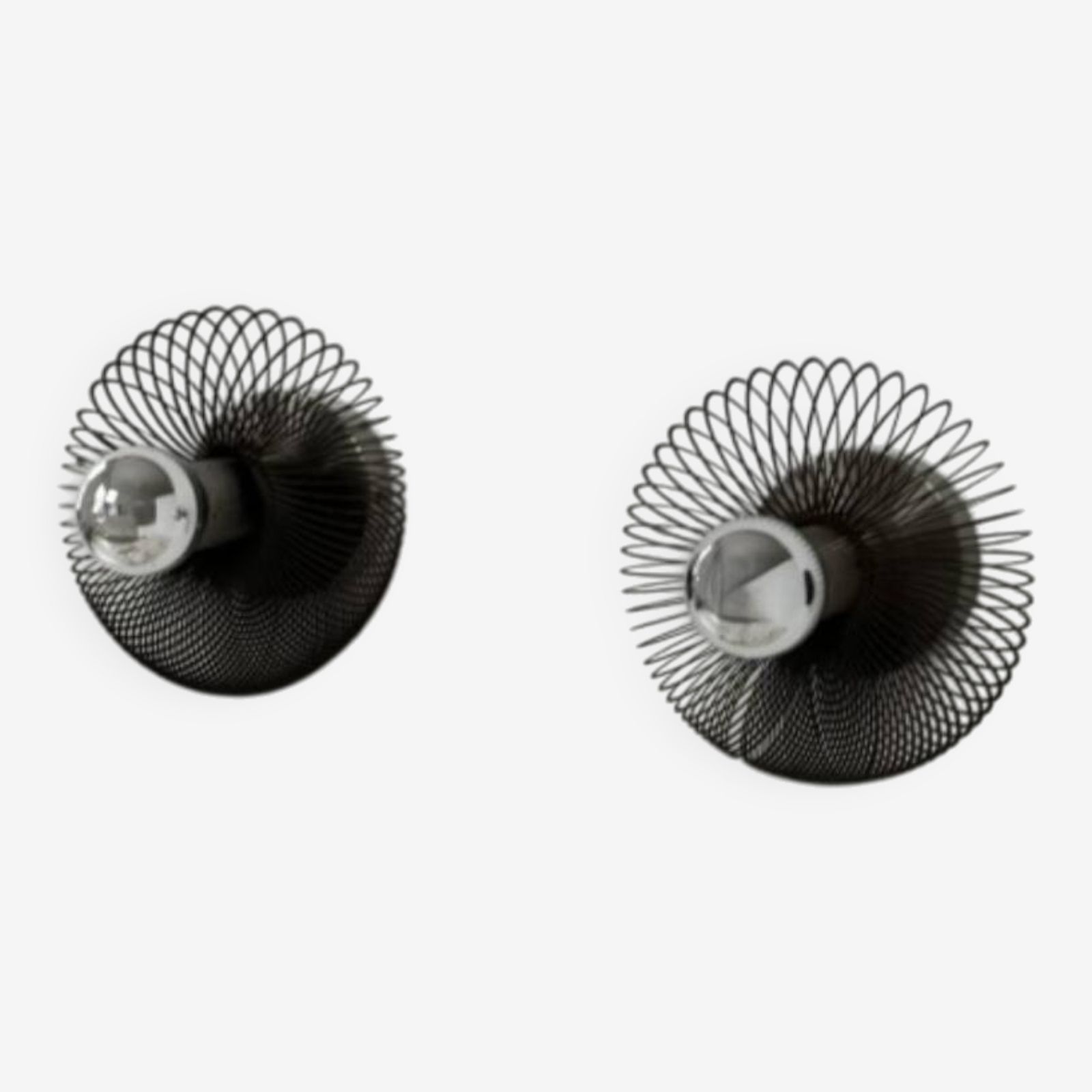Pair Of Vintage Spring Wall Lights Matte Metal France 1970