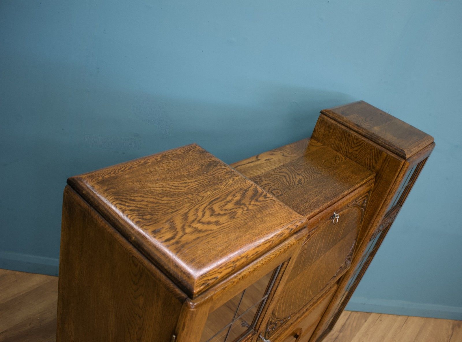 Vintage Oak Art Deco Glazed Bookcase Display Cabinet, 1930s #1702 photo buy