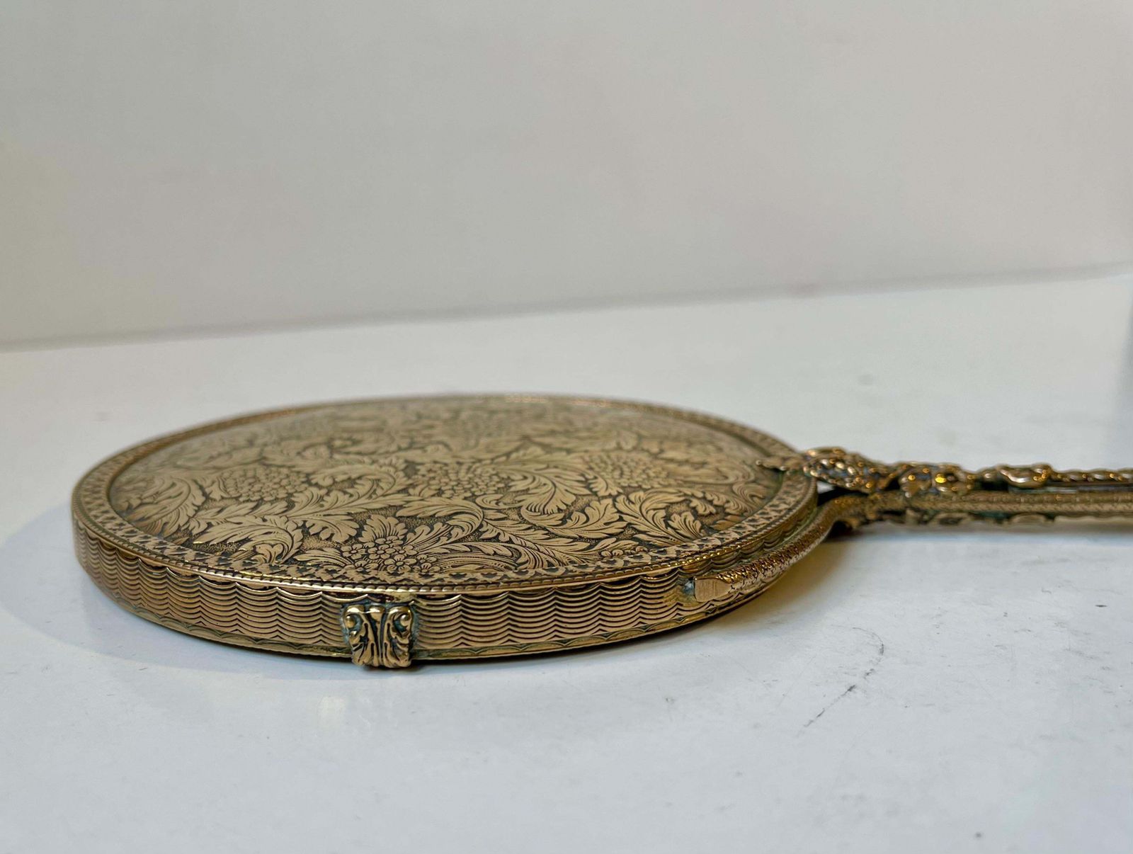 Antique French Hand Mirror In Etched & Reticulated Bronze photo vinterior