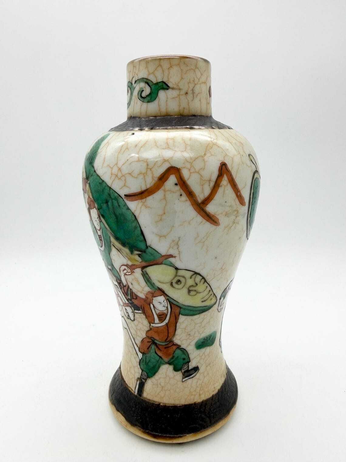 Home Decor Antique Chinese Crackle Vase, Battle Scene Canton Style Vase Circa 1890 photo