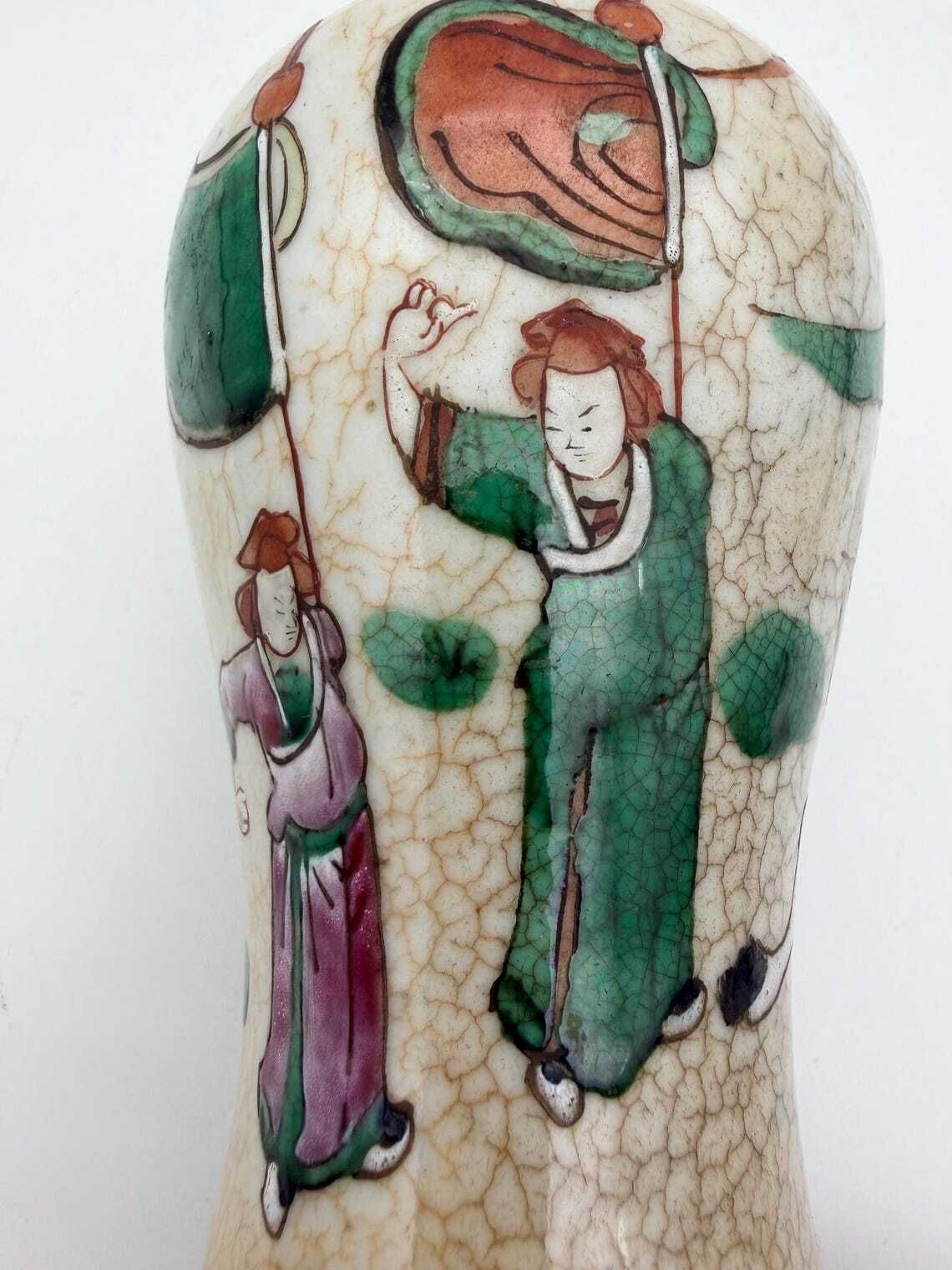 photo buy Antique Chinese Crackle Vase, Battle Scene Canton Style Vase Circa 1890