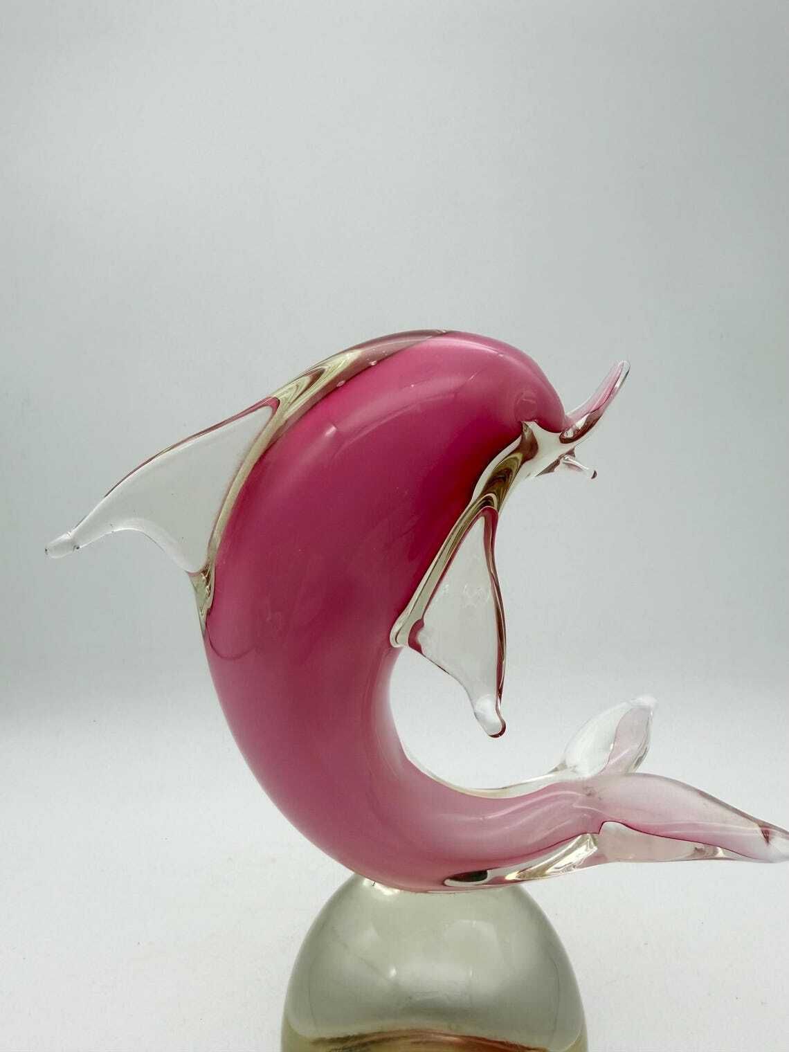 Murano Glass Pink Dolphin Ornament, Pink Glass Dolphin photo for sale