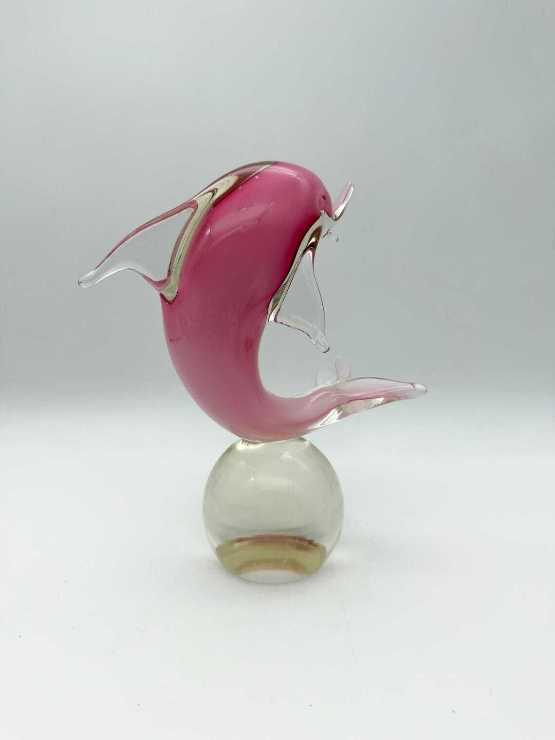 Art Murano Glass Pink Dolphin Ornament, Pink Glass Dolphin photo