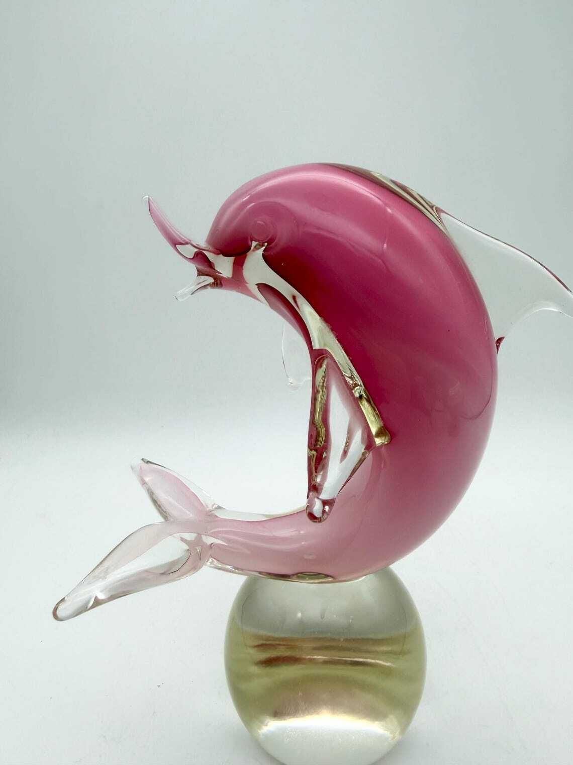 photo vinterior Murano Glass Pink Dolphin Ornament, Pink Glass Dolphin