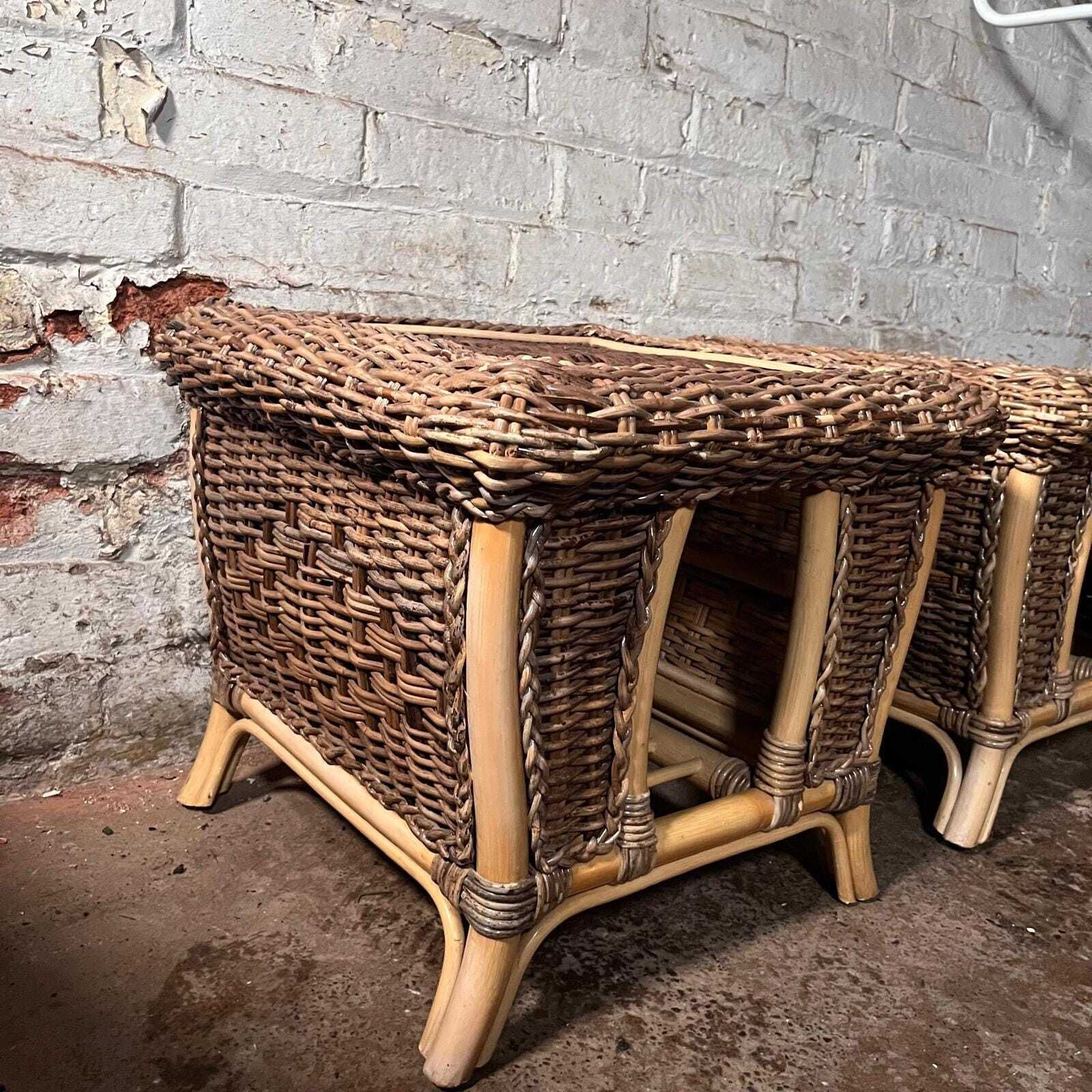 A Pair Of Wicker And Bamboo Bed Side Tables photo for sale