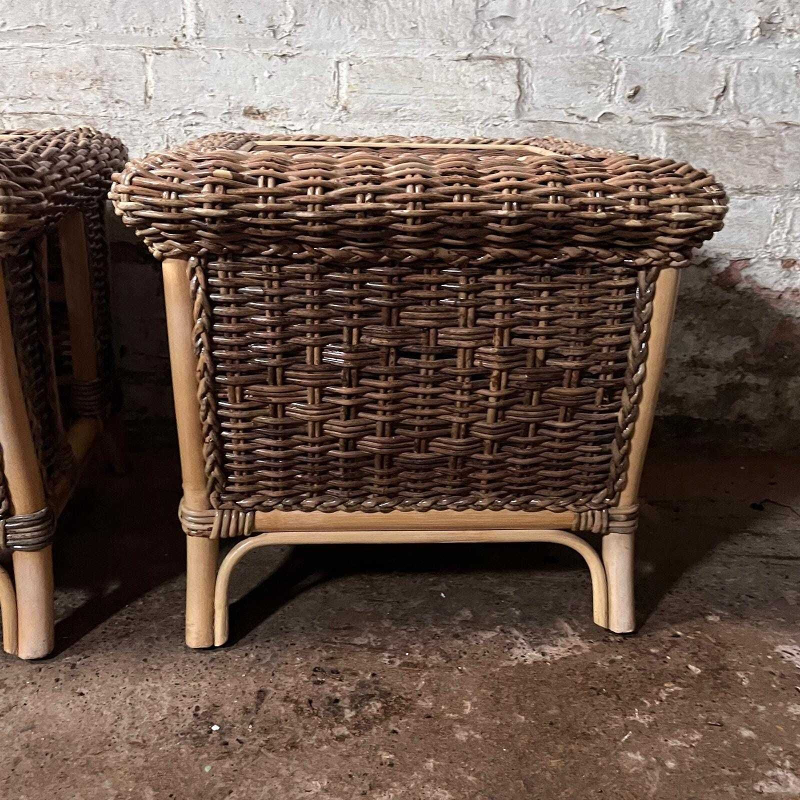 A Pair Of Wicker And Bamboo Bed Side Tables photo Furniture