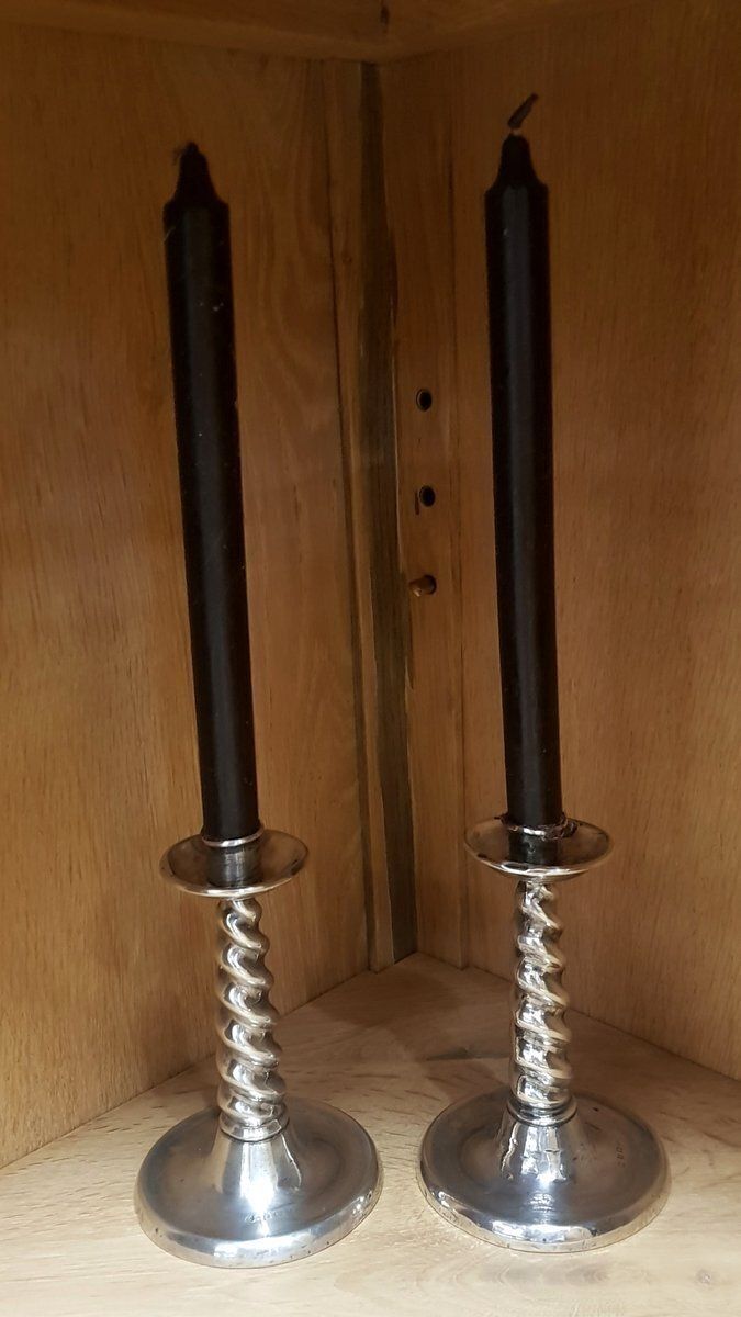 English Sterling Silver Candle Holders, 1920s, Set Of 2 photo Home Decor