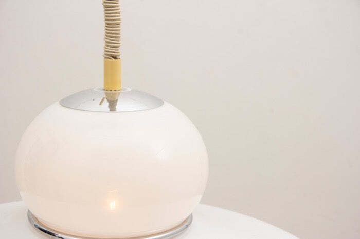 1970s Italian White Plexiglass Space Age Harvey Guzzini Hanging Pendant Light photo Lighting
