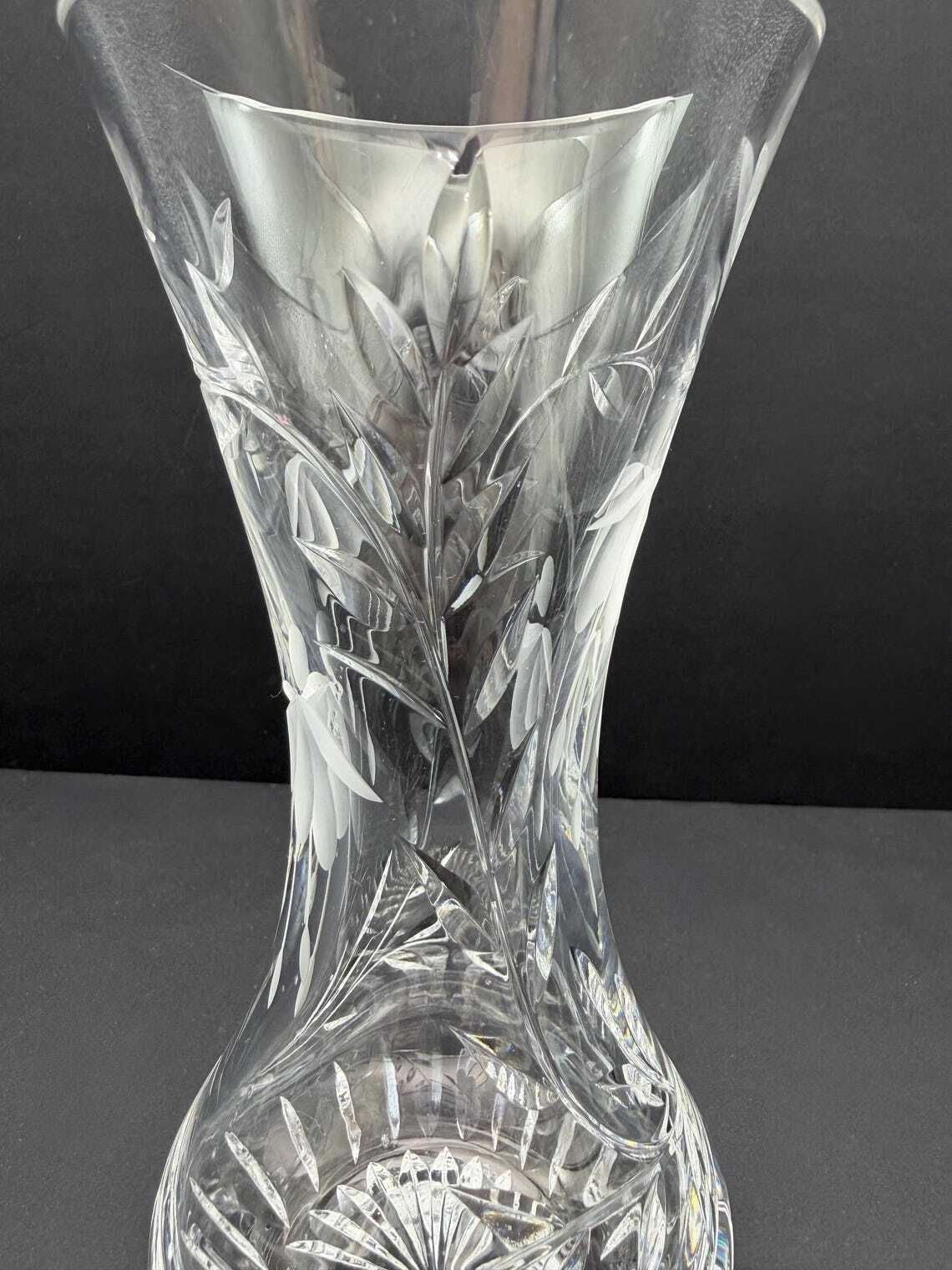 Vintage Royal Stuart Crystal Cascade Fuchsia Etched Vase photo for sale