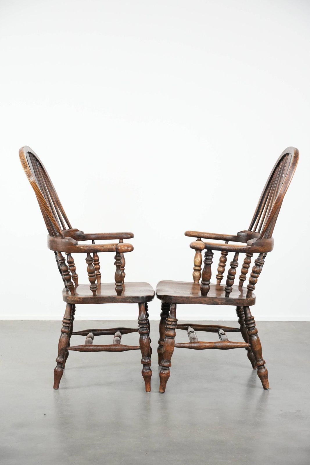 Set Of Two Antique English Highback Windsor Chairs From The 18th Century With A Beautiful Color Scheme photo furniture