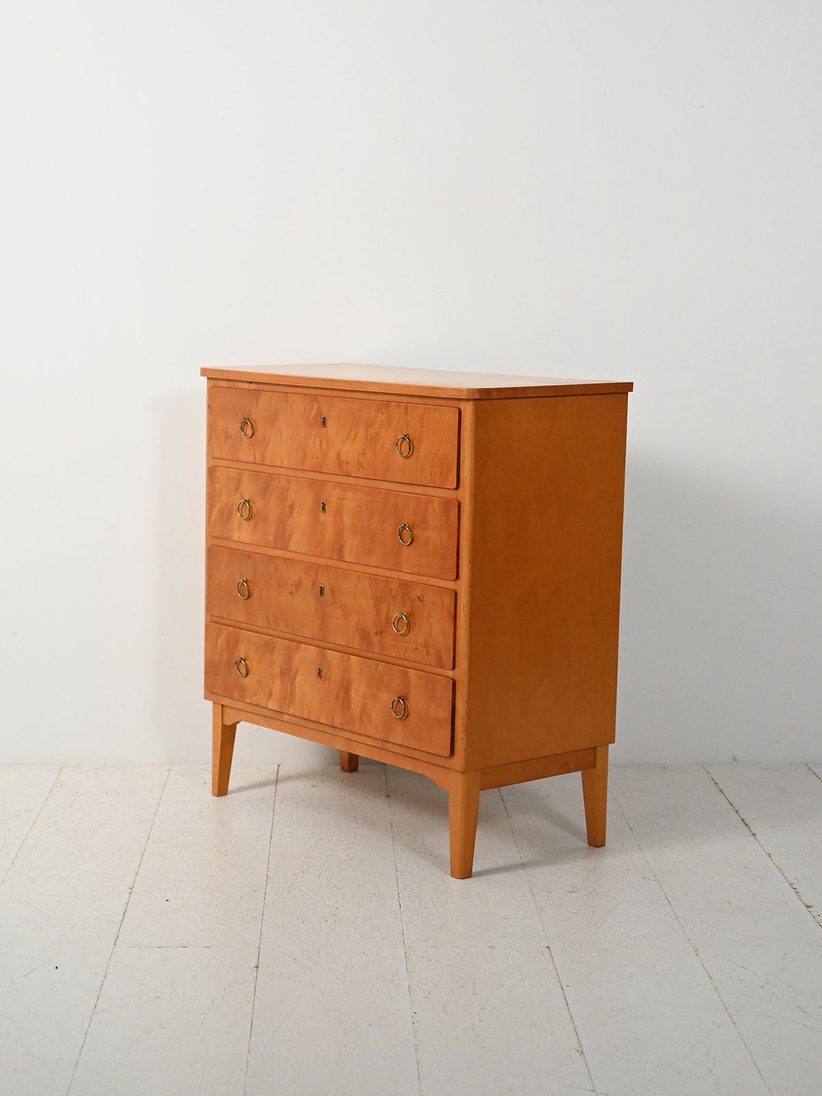 Scandinavian 1950s Birch Chest Of Drawers With Brass Handles photo Furniture