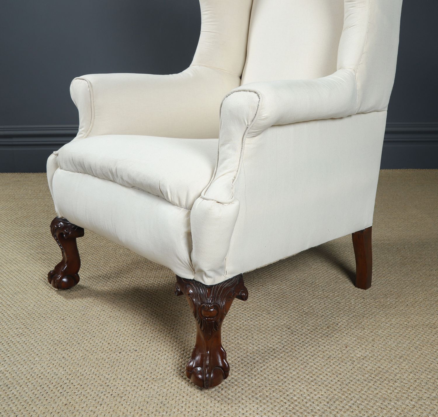 2195.0 Antique English Chippendale Style Mahogany Wingback Chair / Armchair To Calico Stage (Circa 1860) photo