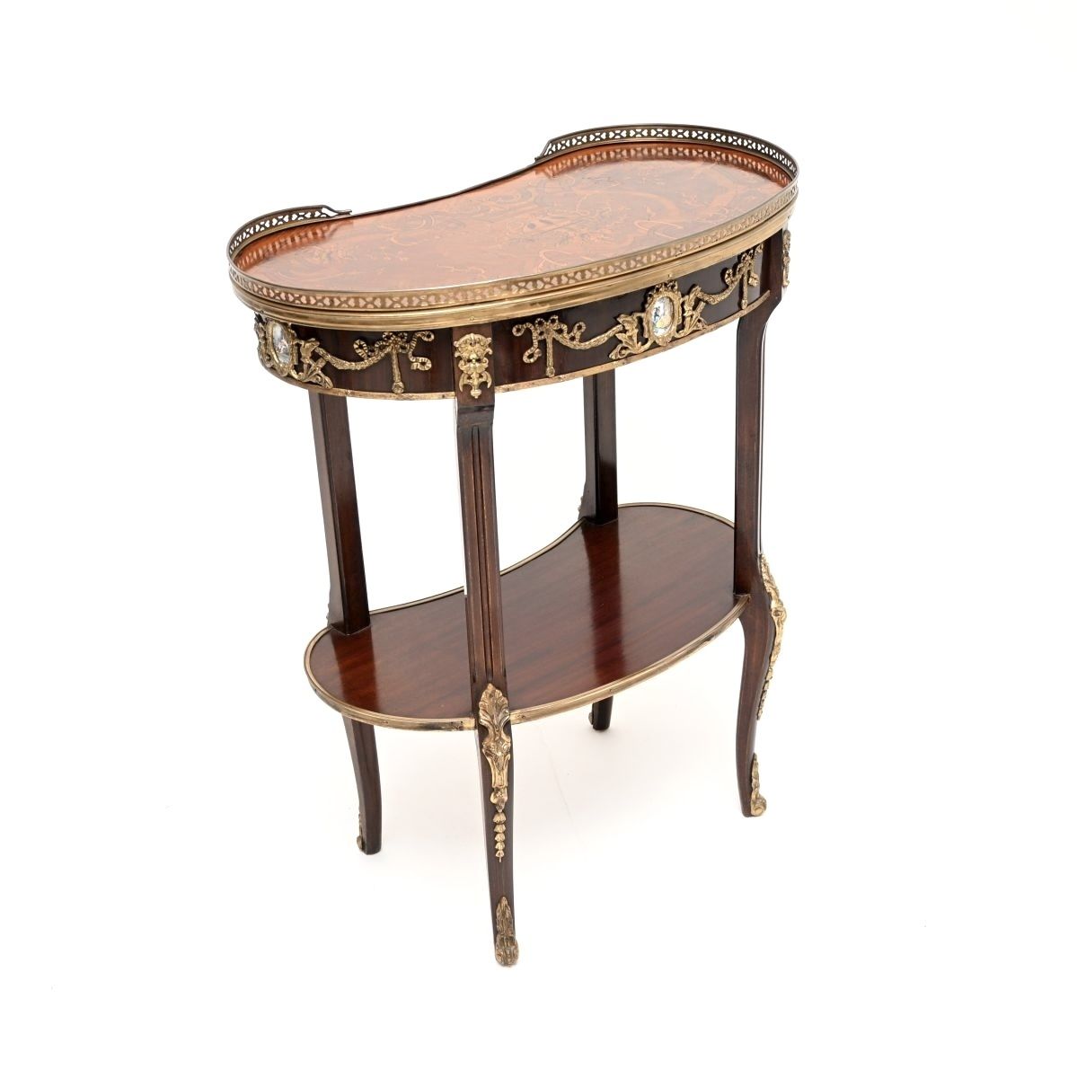 Antique French Style Inlaid Marquetry Kidney Side Table photo furniture