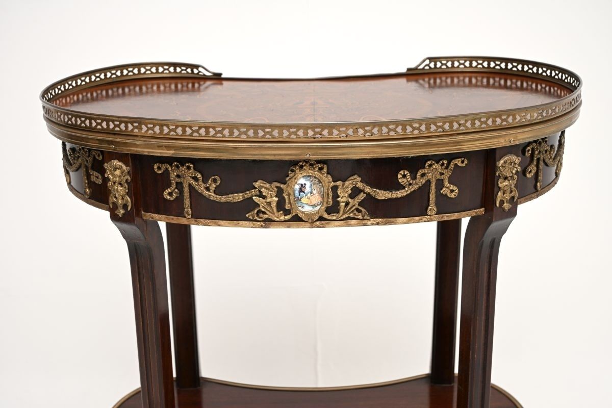 Furniture Antique French Style Inlaid Marquetry Kidney Side Table photo
