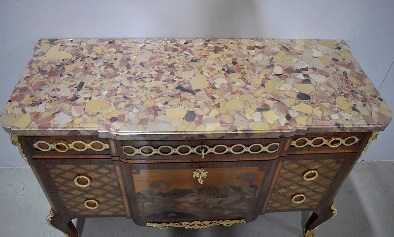 Transition Inlaid Chest Of Drawers, 19th photo furniture