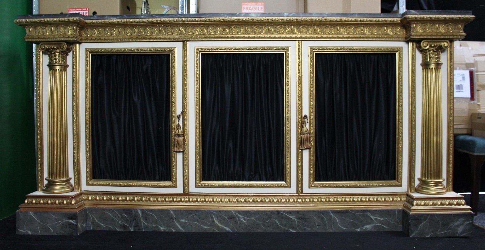 Large Neoclassical Style Gilt And Painted Credenza With Simulated Marble Top