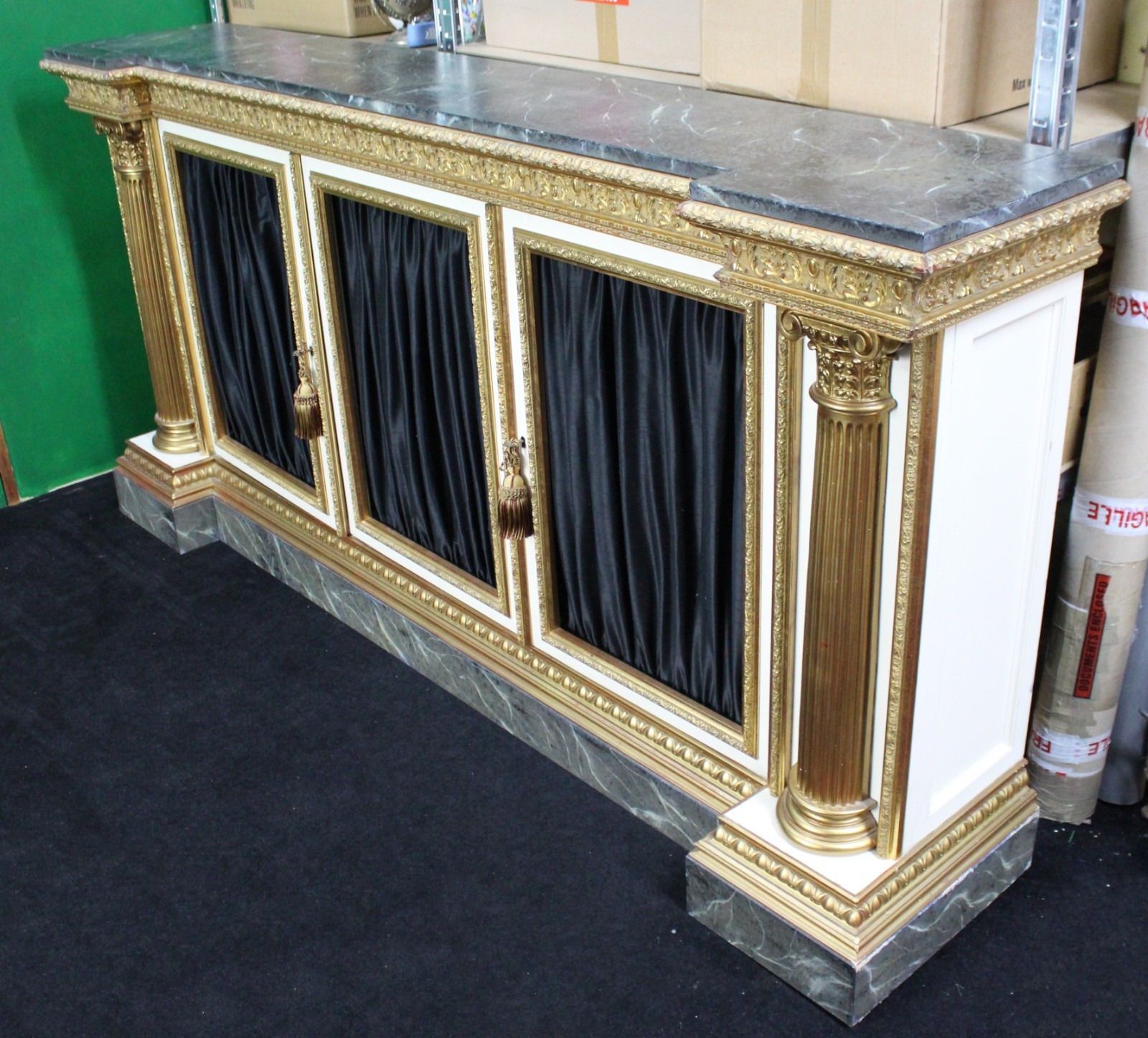 Large Neoclassical Style Gilt And Painted Credenza With Simulated Marble Top photo 1250.0