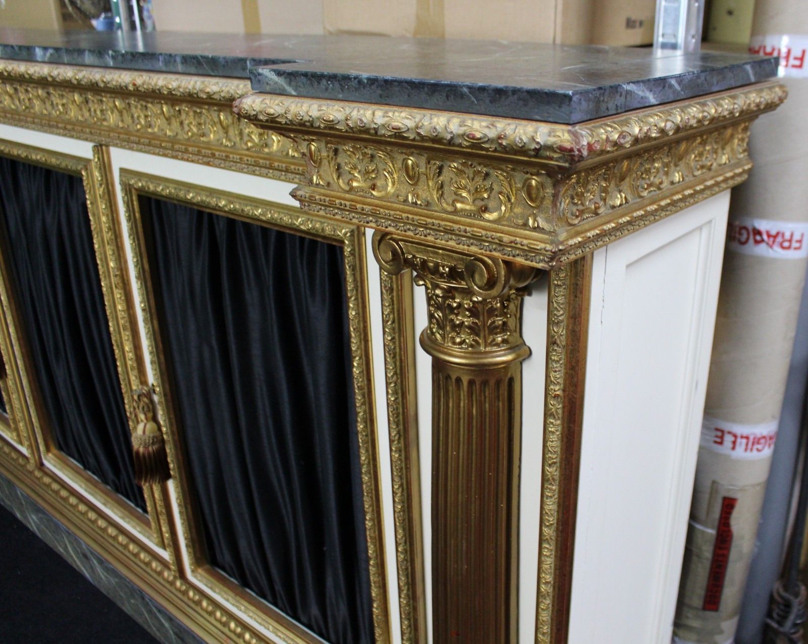 Large Neoclassical Style Gilt And Painted Credenza With Simulated Marble Top photo vinterior