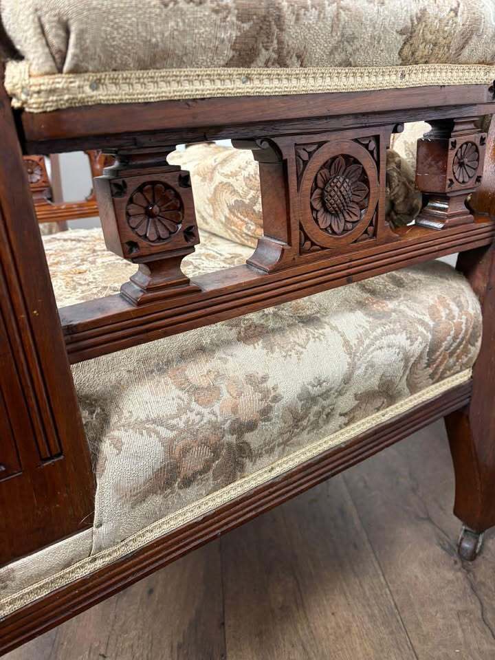 Pair Of Victorian Carved Walnut Upholstered Library Armchairs photo buy