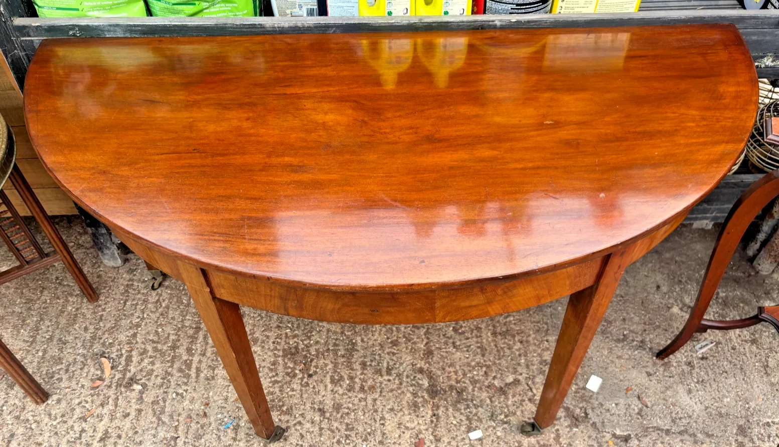 Antique Georgian Mahogany D Shaped Console Table With Original Brass Castors photo furniture