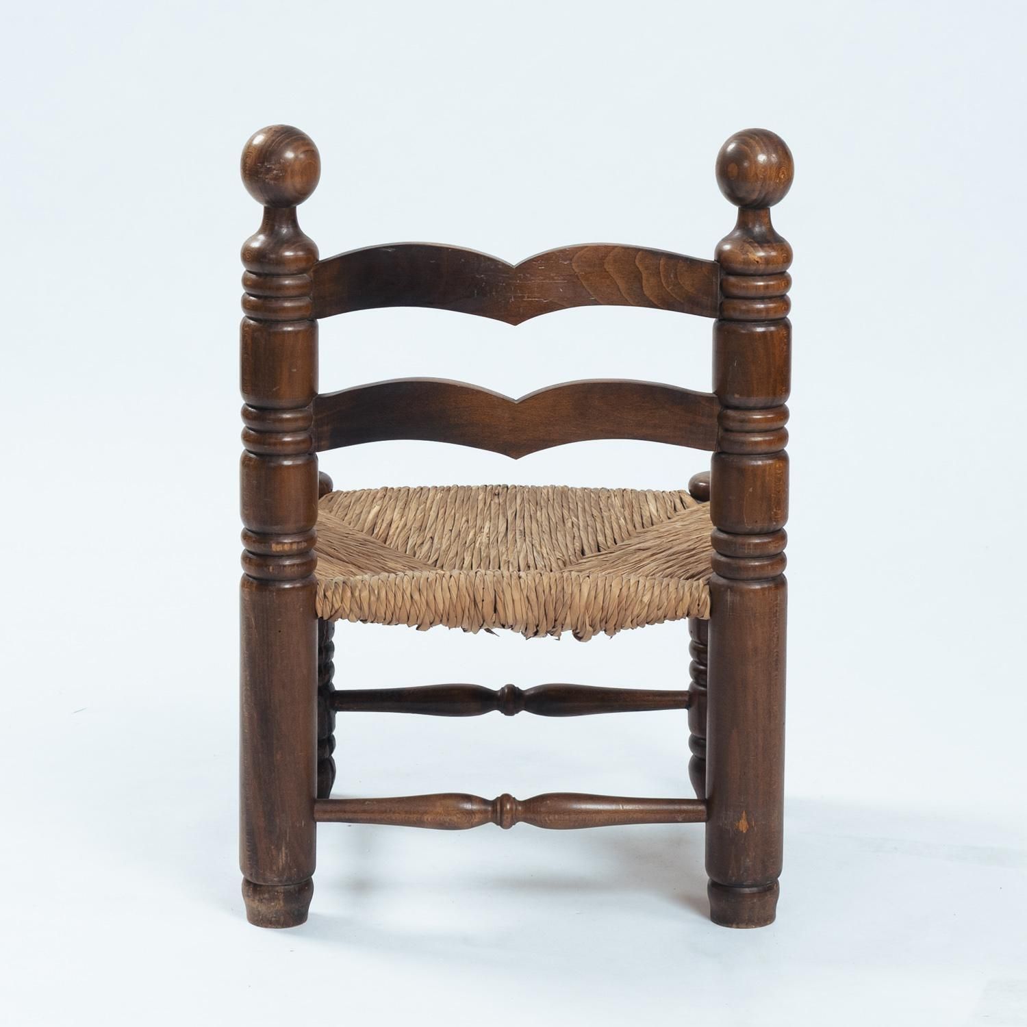Low Oak Woven Straw Chair In The Manner Of Charles Dudouyt, 1940s photo vinterior