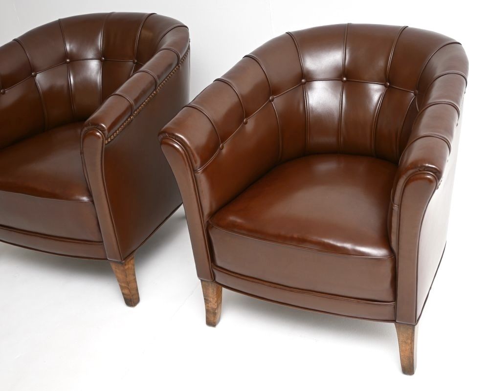 Pair Of Vintage Swedish Leather Armchairs photo Furniture