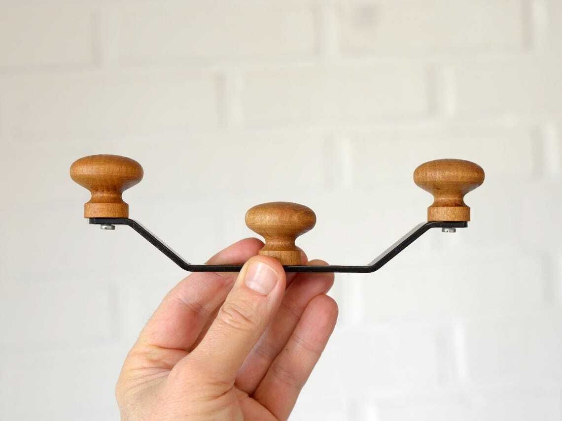 Vintage Hooks / Wood And Metal / Set Of 10 / Wall Coat Rack / Retro Hooks 1990's / Hat Rack / Towel Rack photo 210.0
