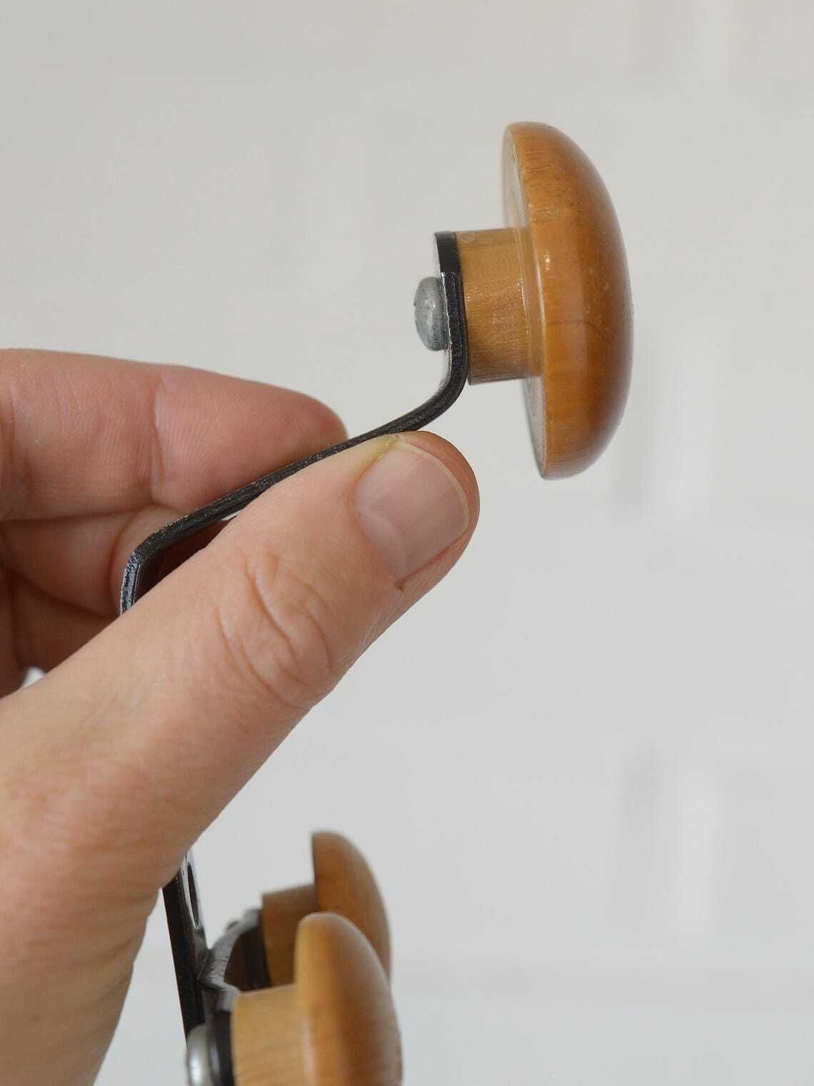 Vintage Hooks / Wood And Metal / Set Of 10 / Wall Coat Rack / Retro Hooks 1990's / Hat Rack / Towel Rack photo vintage