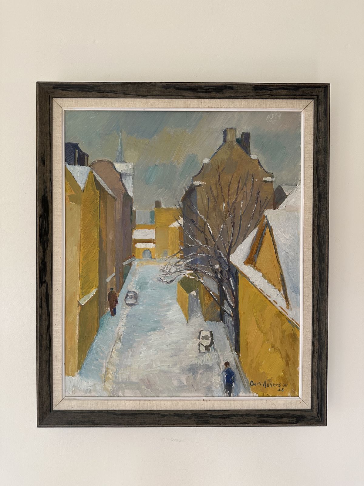 Yellow Houses, Vintage Swedish Oil Painting, Signed & Dated photo furniture