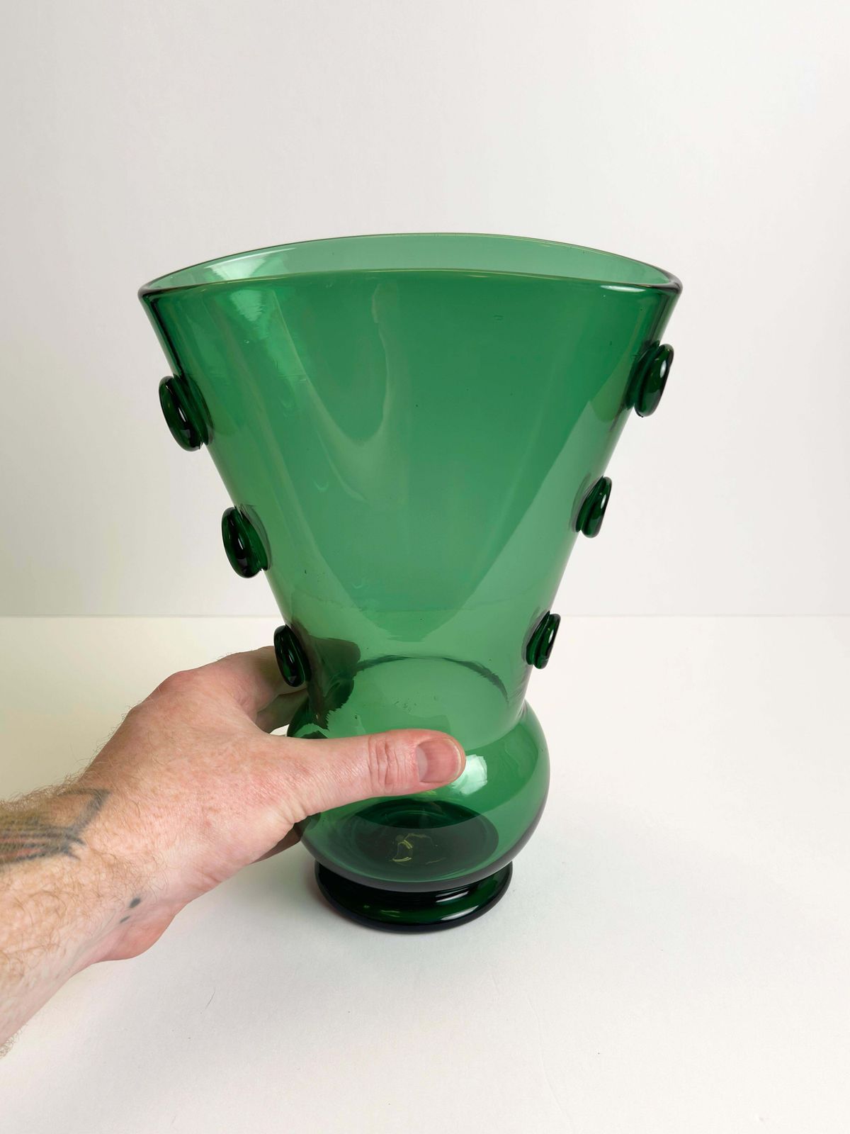 Mid Century Green Blown Glass Vase, Empoli, Italy, 1960s photo vintage