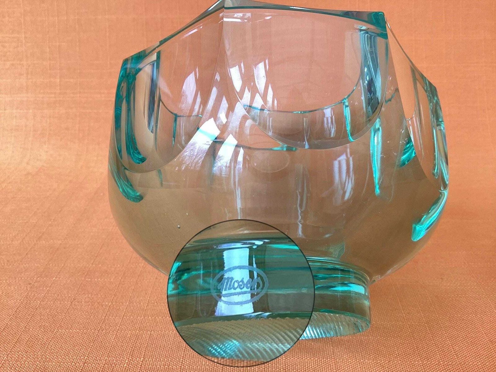 photo for sale Rare Moser Emerald Green Glass Bowl, 1970 Adolf Matura Design, Production No. 2161