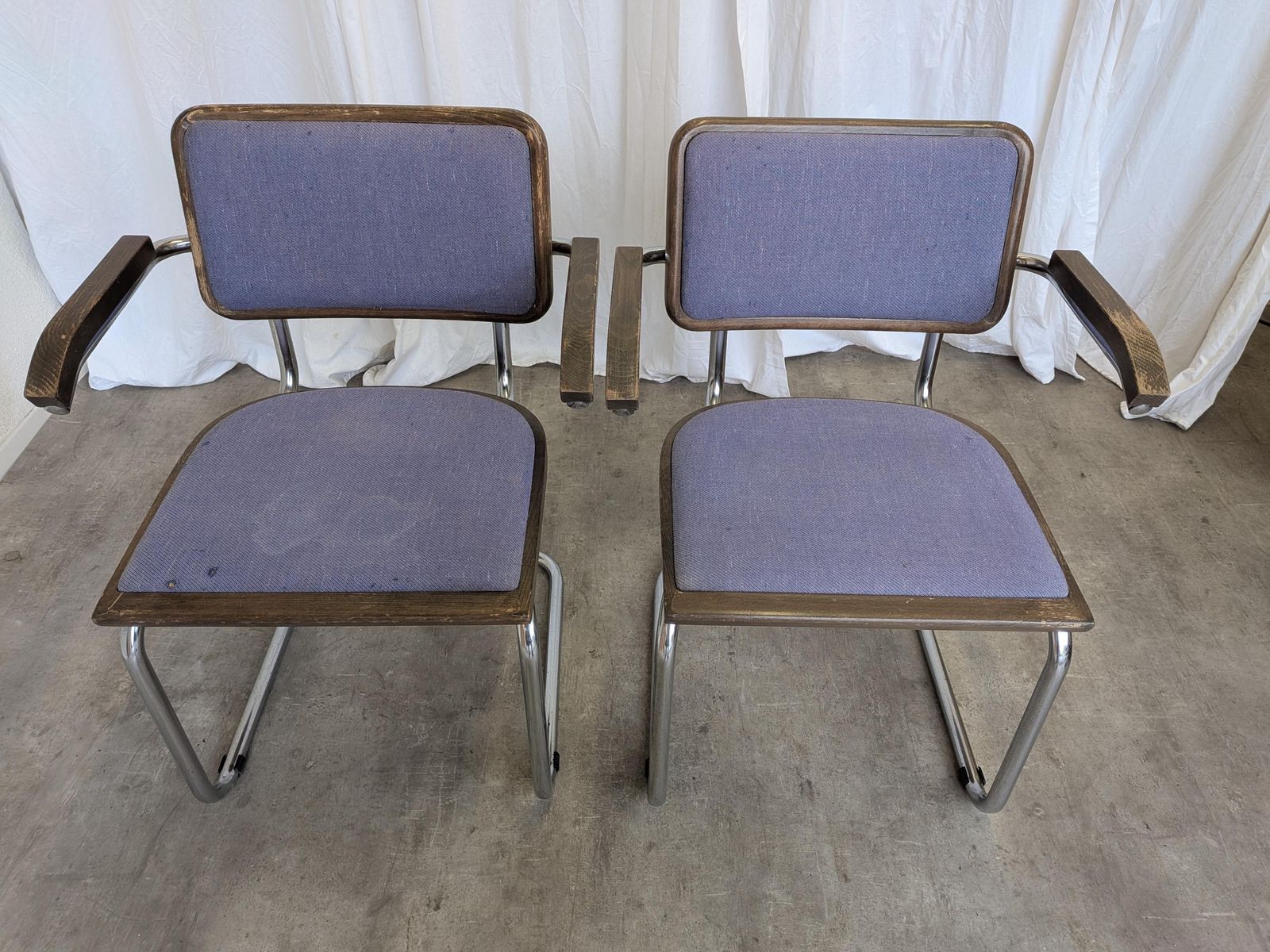 Vintage Cesca Style Armchairs (Set Of 2)   Purple Fabric, Mid Century Modern photo furniture
