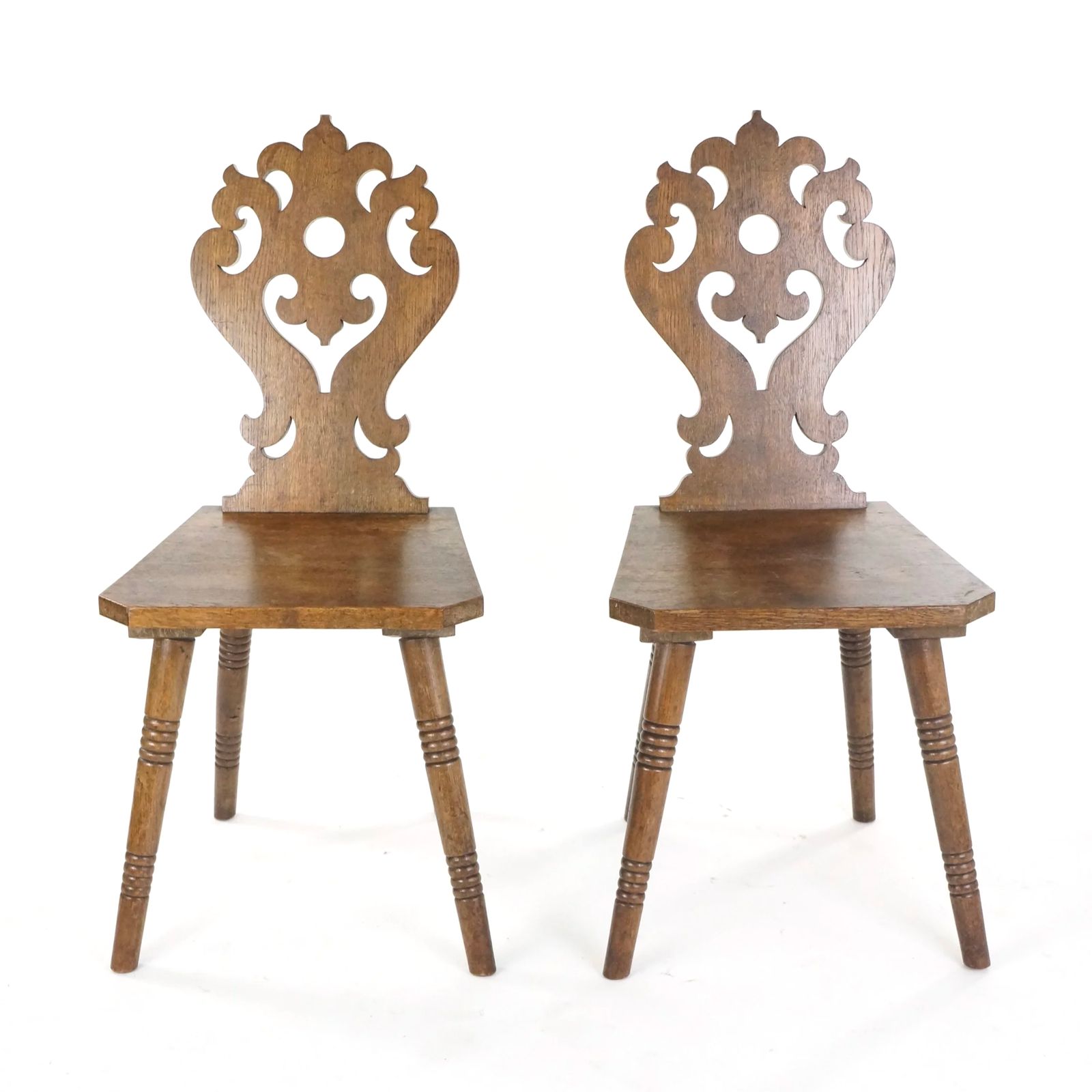 A Pair Of 19th Century German Carved Oak Hall Chairs photo furniture