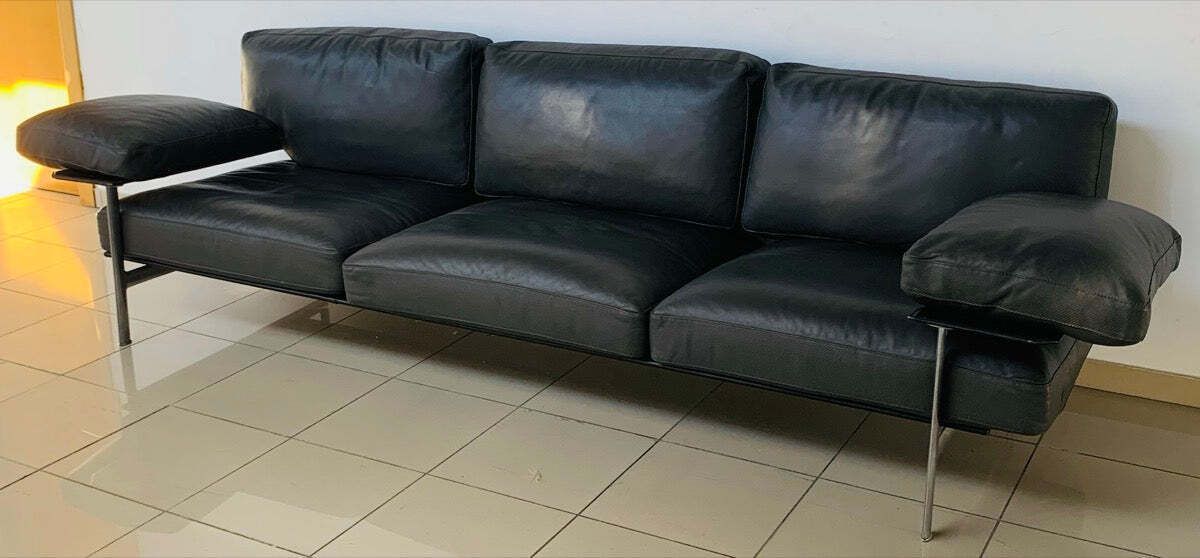Vintage B&B Italia Diesis 3 Seater Grey Perforated Leather & Brushed Steel Sofa By Antonio Citterio & Paulo Nava photo for sale