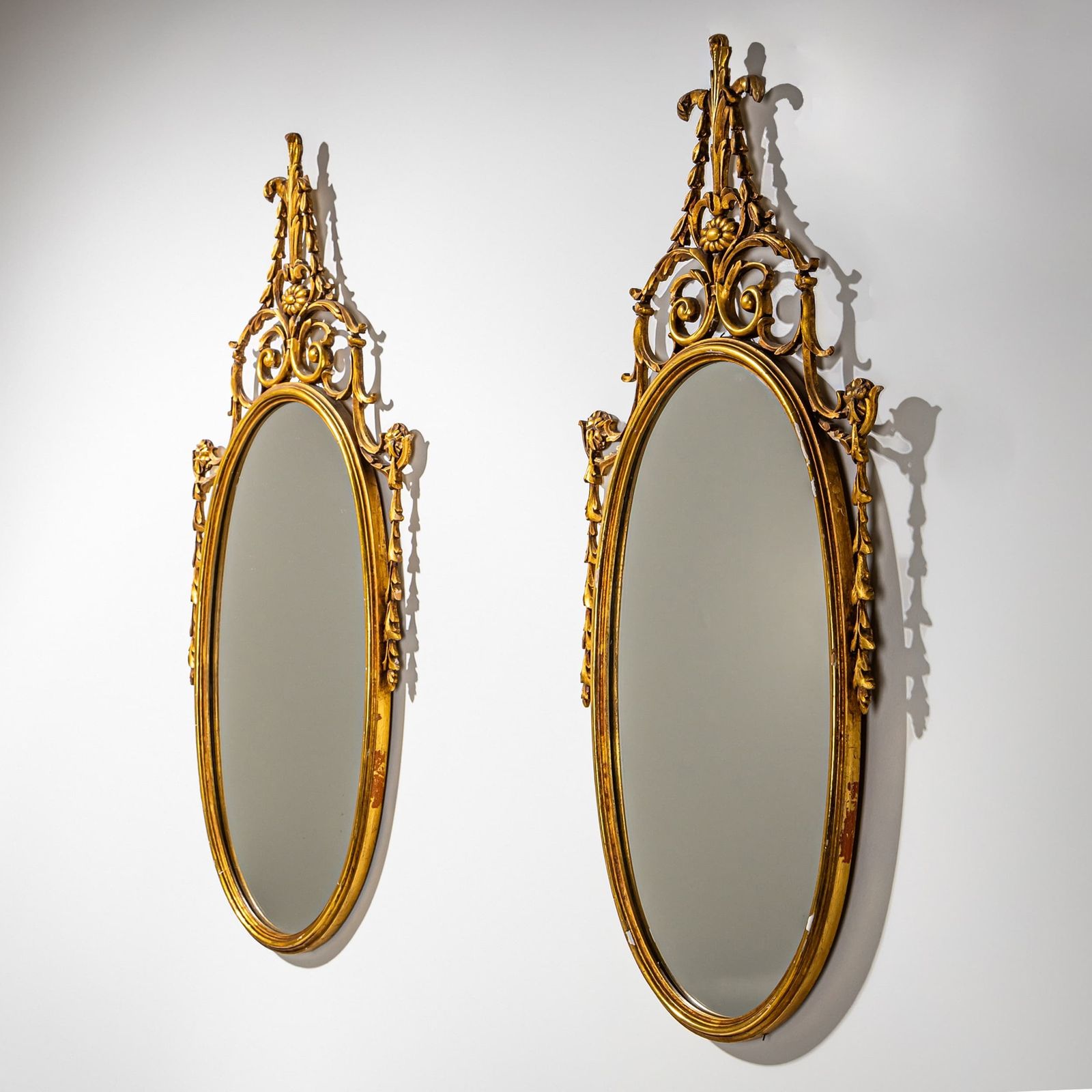 Pair Of Oval Giltwood Wall Mirrors, Italy Mid 20th Century