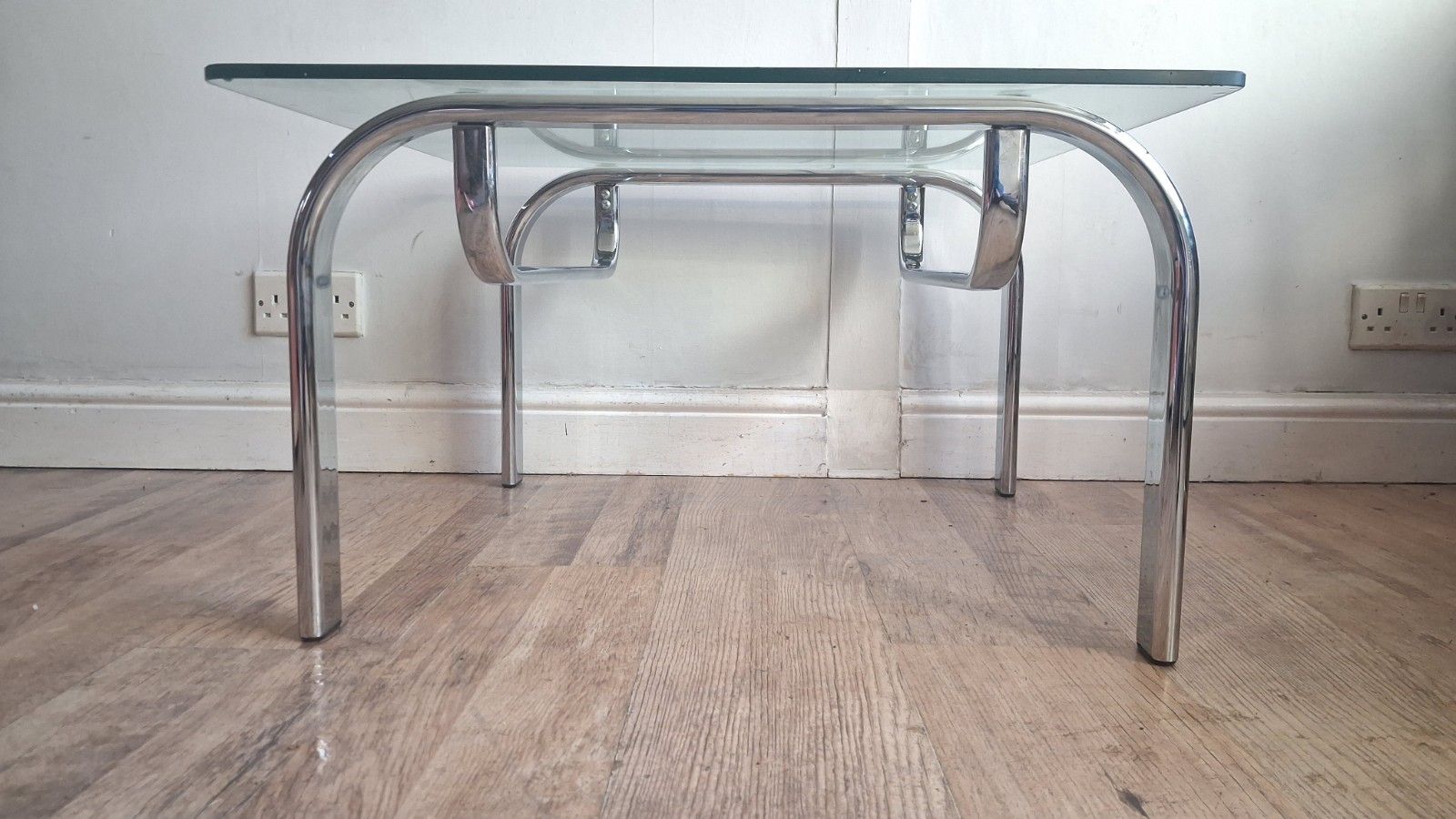 photo furniture 1980's Italian Chrome And Glass  Mid Century Coffee/Drinks Table