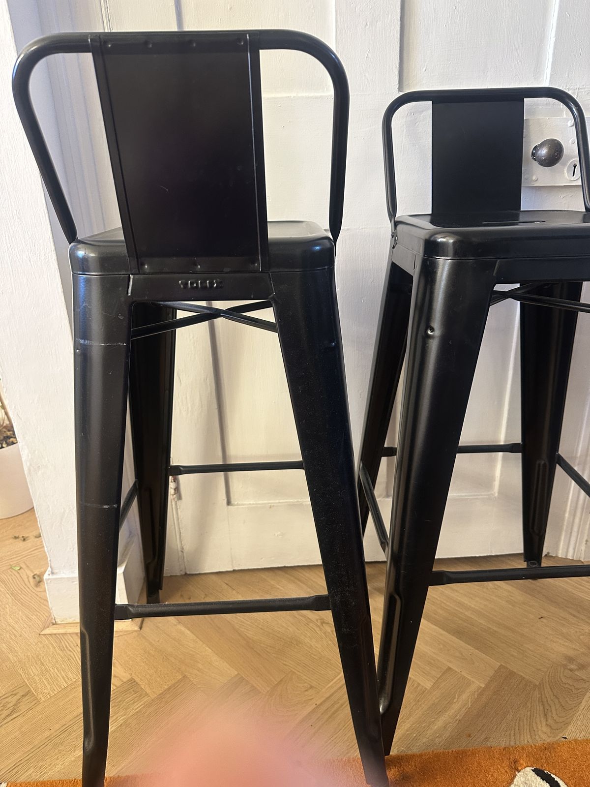 2 Genuine Tolix Metal Stools Matt Black High Counter 80cm Hardly Used Paid £733 photo vinterior